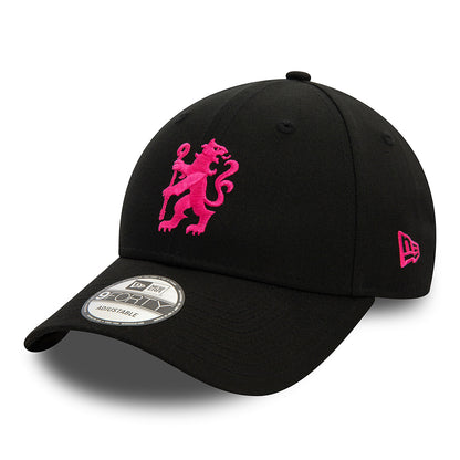 New Era 9FORTY Chelsea FC Baseball Cap - Lion Crest - Black-Hot Pink