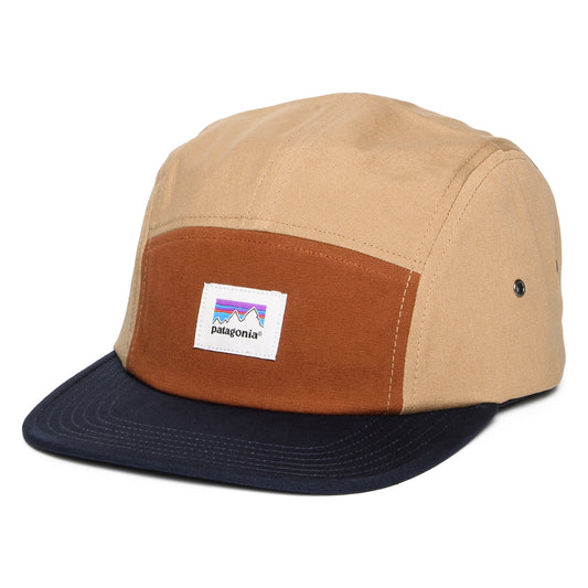 Patagonia Hats Shop Sticker Graphic Maclure Organic Cotton 5 Panel Cap - Brown-Navy