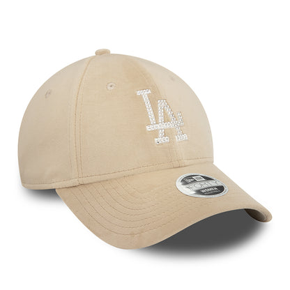 New Era Womens 9FORTY L.A. Dodgers Baseball Cap - MLB Velour Diamante - Stone