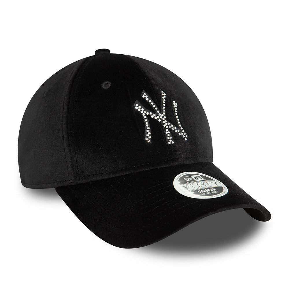 New Era Womens 9FORTY New York Yankees Baseball Cap - MLB Velour Diamante - Black