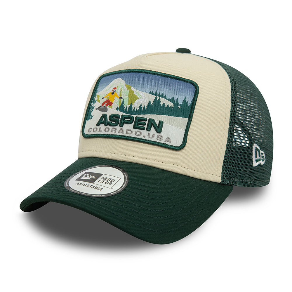 New Era Aspen A-Frame Trucker Cap - Ski Patch - Dark Green-Off White