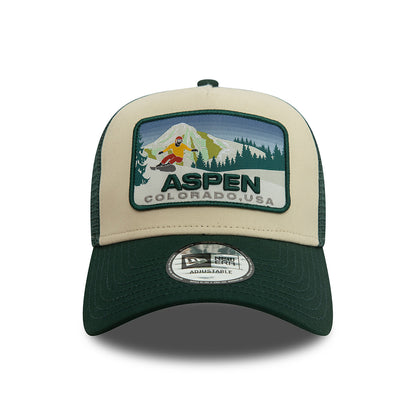 New Era Aspen A-Frame Trucker Cap - Ski Patch - Dark Green-Off White