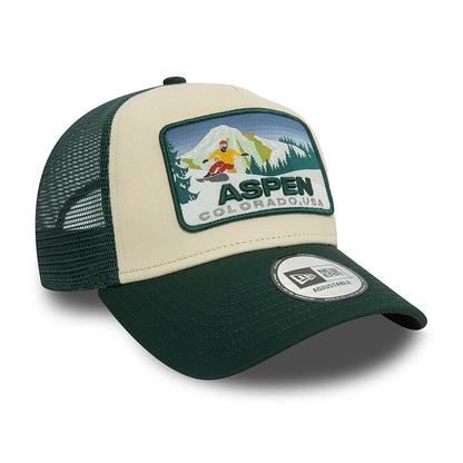 New Era Aspen A-Frame Trucker Cap - Ski Patch - Dark Green-Off White