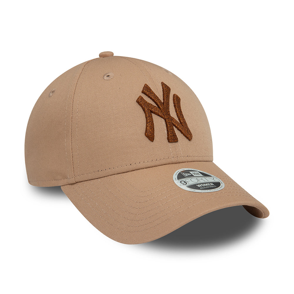 New Era Womens 9FORTY New York Yankees Baseball Cap - MLB Metallic - Taupe