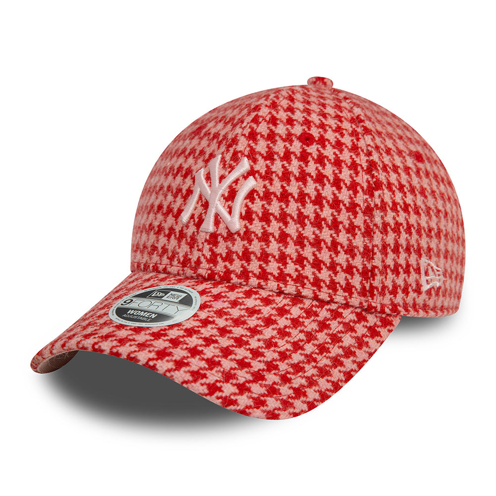 New Era Womens 9FORTY New York Yankees Baseball Cap - MLB Houndstooth - Pink-Scarlet