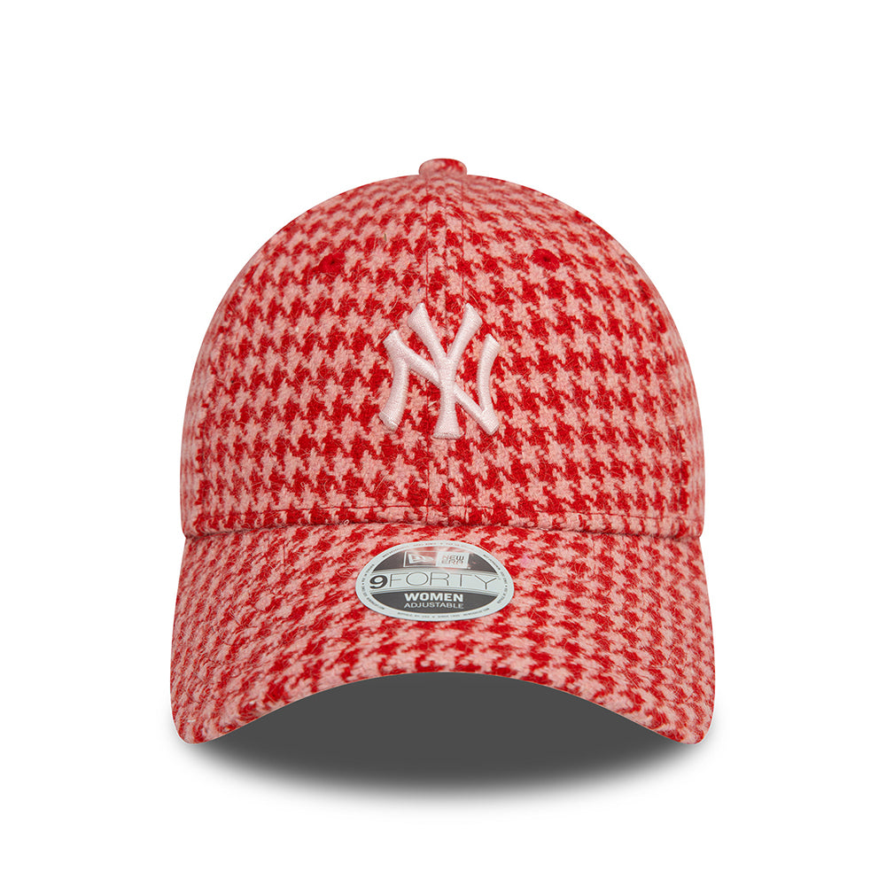 New Era Womens 9FORTY New York Yankees Baseball Cap - MLB Houndstooth - Pink-Scarlet