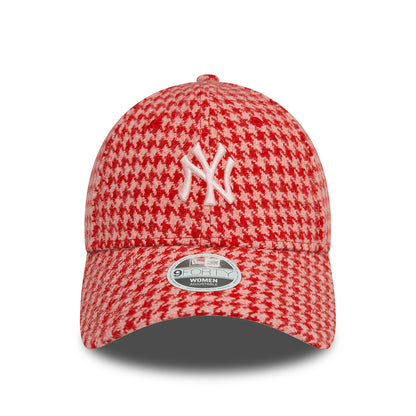 New Era Womens 9FORTY New York Yankees Baseball Cap - MLB Houndstooth - Pink-Scarlet