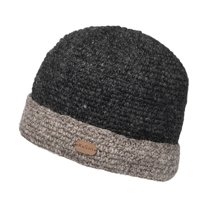 Kusan Hats Crochet Turn Up Beanie Hat - Charcoal