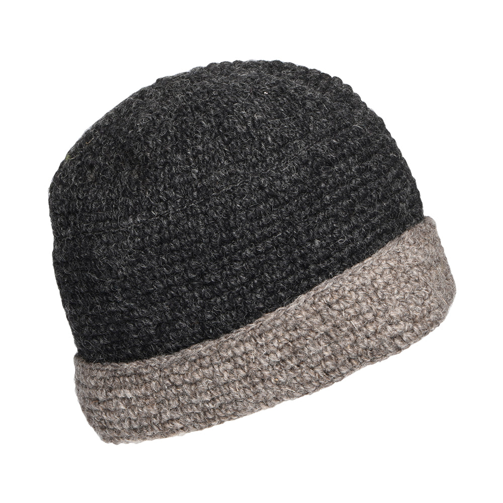 Kusan Hats Crochet Turn Up Beanie Hat - Charcoal