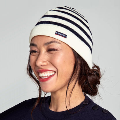 Armor Lux Lannion Striped Pure Wool Beanie Hat - Natural