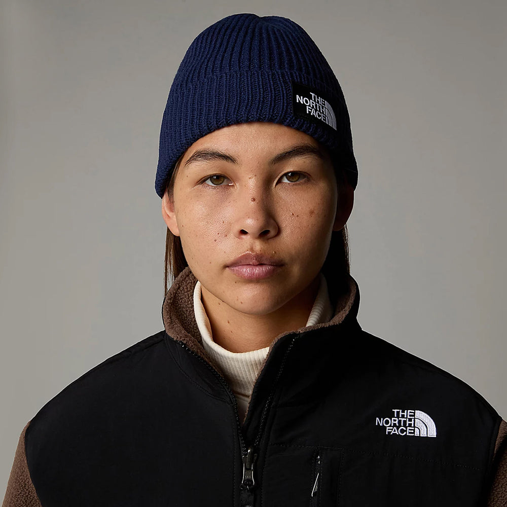 The North Face Hats TNF Logo Box Cuffed Fisherman Beanie Hat - Navy Blue