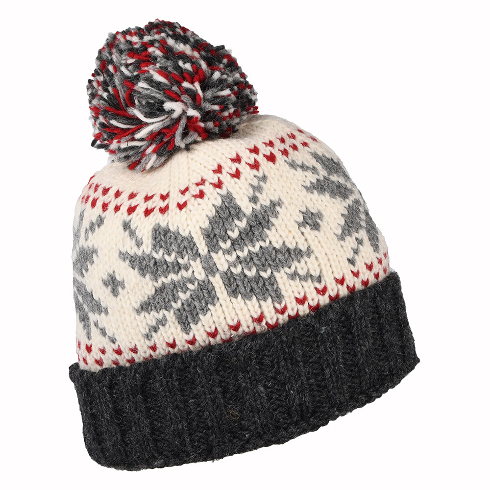 Kusan Snowflake Turn Up Bobble Hat - White-Grey