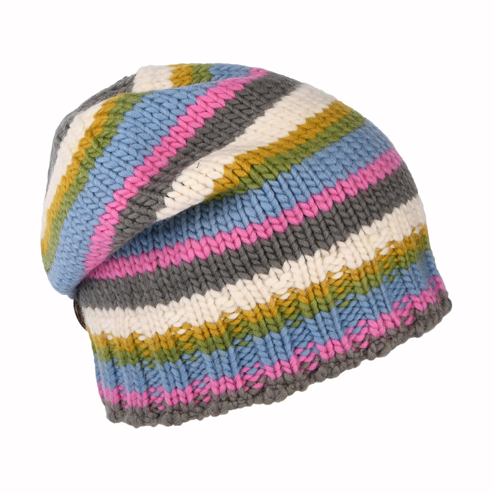 Kusan Striped Button Down Beanie Hat - Light Blue-Pink-Cream