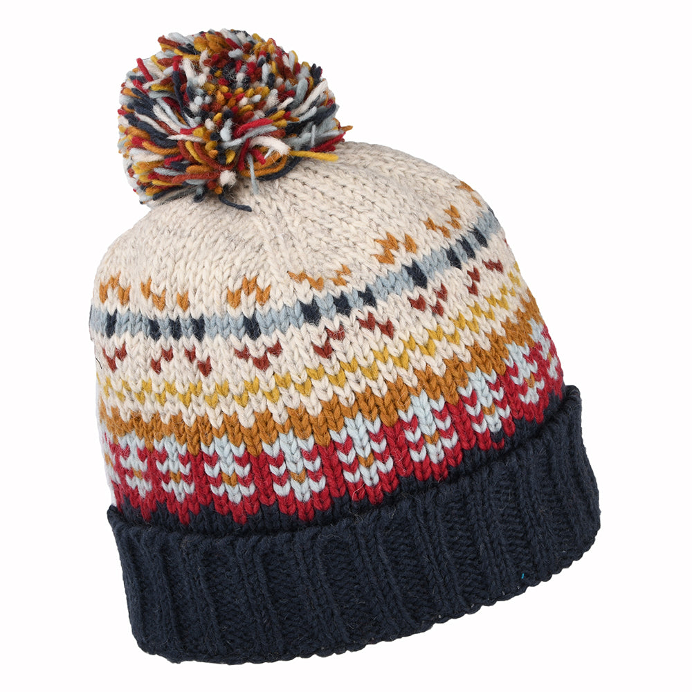 Kusan Mosaic Fair Isle Bobble Hat - Navy-Red-Cream