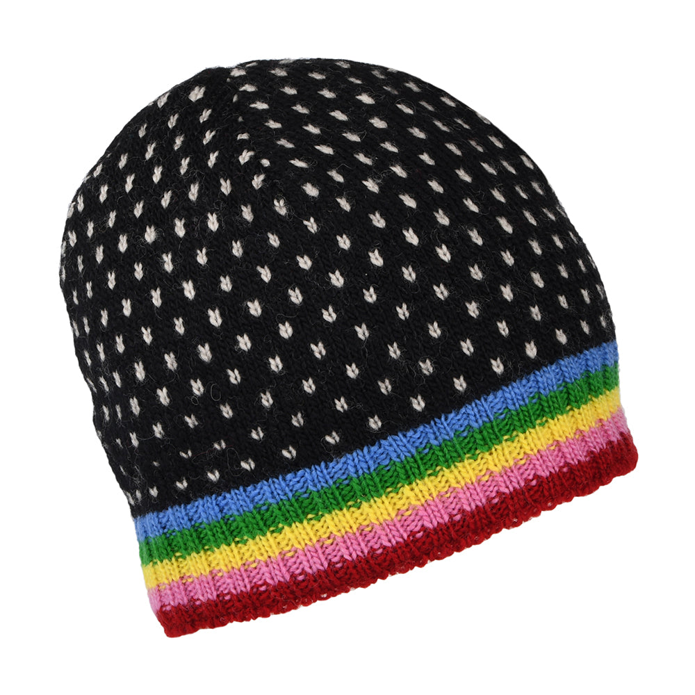 Kusan Fine Gauge Brooklyn Flower Beanie Hat - Black-Multi