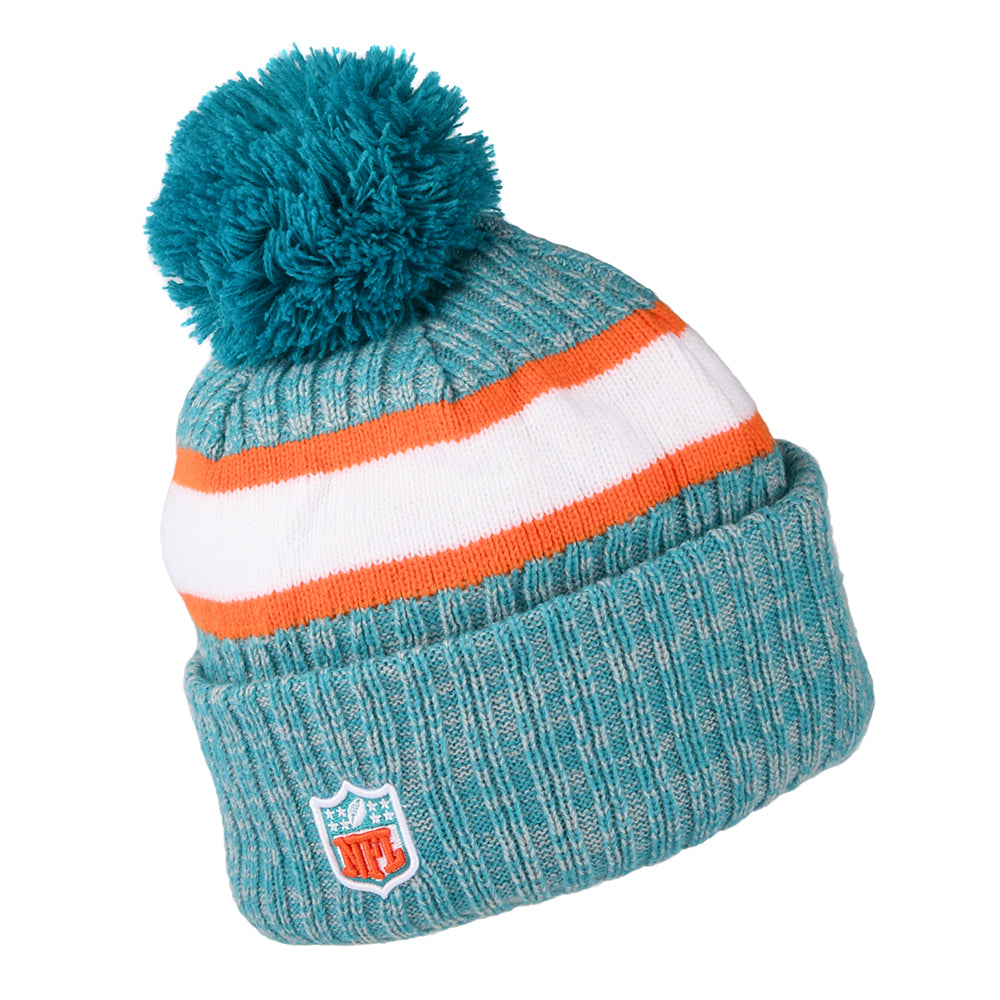 New Era Miami Dolphins Bobble Hat - NFL Sideline Sport Knit - Teal-Orange