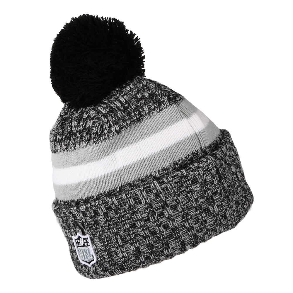 New Era Las Vegas Raiders Bobble Hat - NFL Sideline Sport Knit - Black-Grey-White