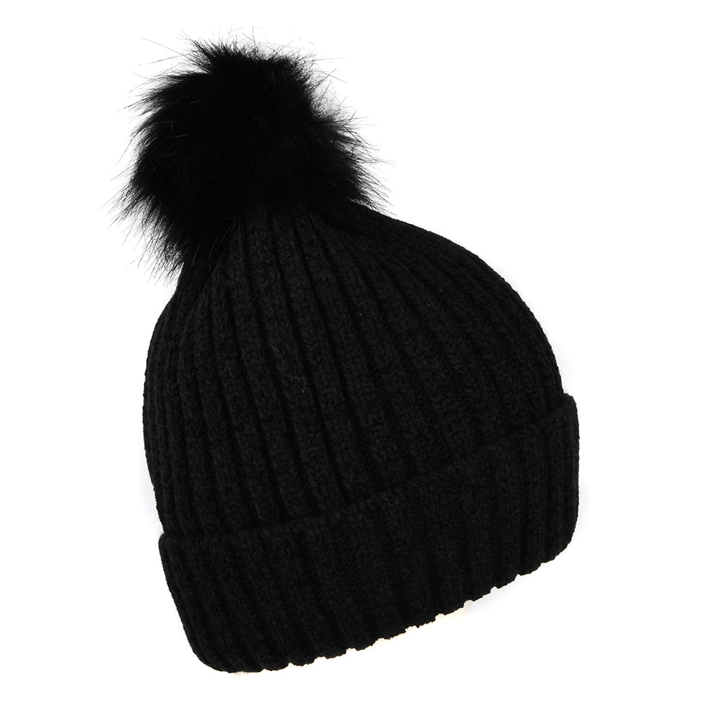 Barbour International Redgrave Chenille Faux Fur Pom Bobble Hat - Black