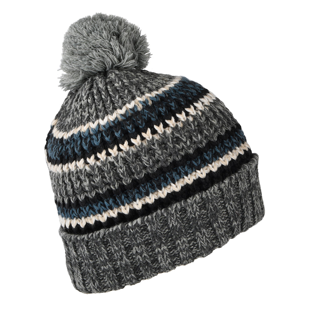 Barts Hats Goser Striped Recycled Bobble Hat - Heather Grey