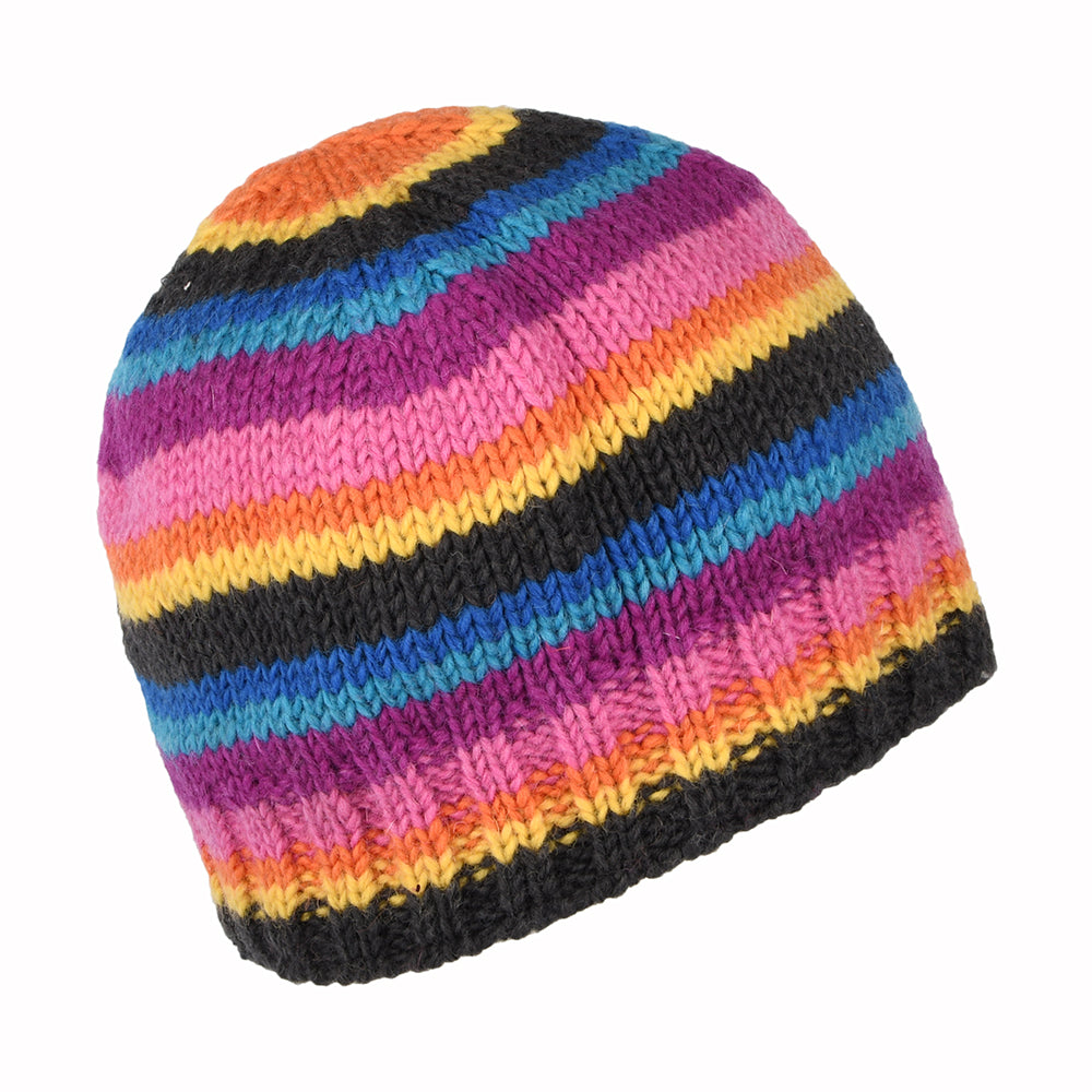 Kusan Brooklyn Striped Beanie Hat - Grey-Pink