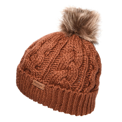 Barbour Hats Penshaw Cable Knit Faux Fur Pom Bobble Hat - Ginger