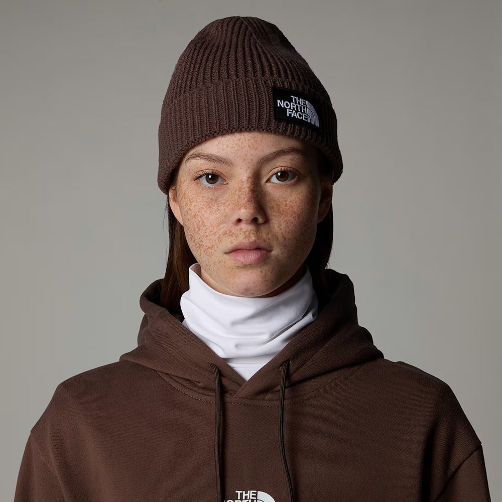 The North Face Hats TNF Logo Box Cuffed Fisherman Beanie Hat - Smoke Brown