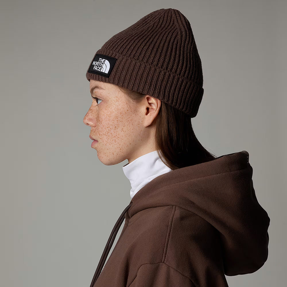 The North Face Hats TNF Logo Box Cuffed Fisherman Beanie Hat - Smoke Brown