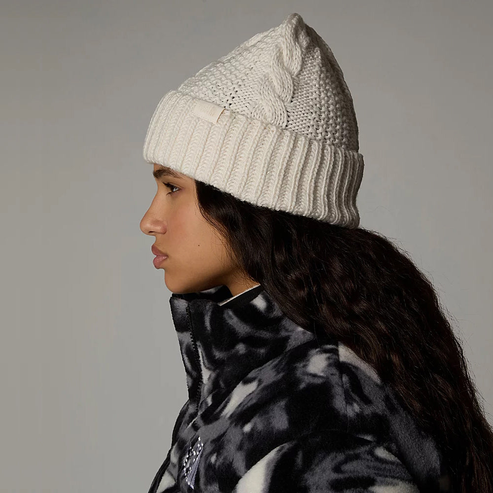 The North Face Hats Womens Oh Mega Cable Knit Cuffed Beanie Hat - Off White