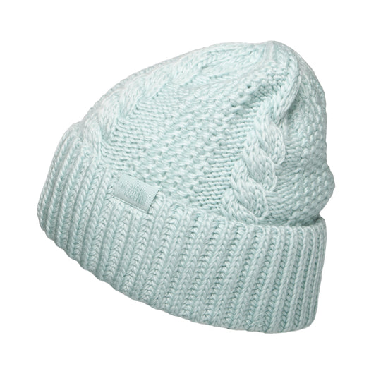 The North Face Hats Womens Oh Mega Cable Knit Cuffed Beanie Hat - Ice Blue