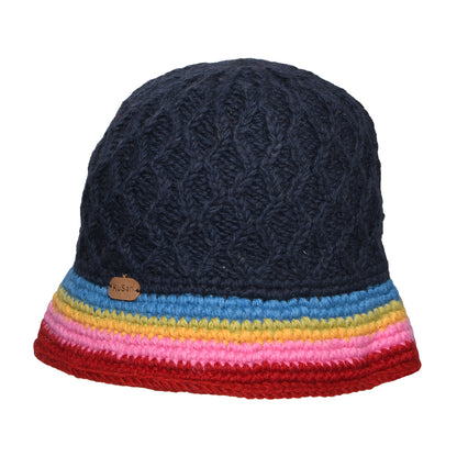 Kusan Diamond Knit Striped Brim Bucket Hat - Navy-Rainbow