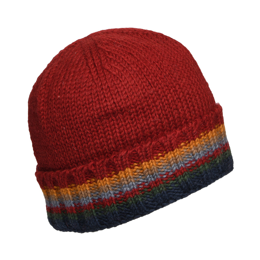 Kusan Turn Up Cuff Knit Beanie Hat - Red