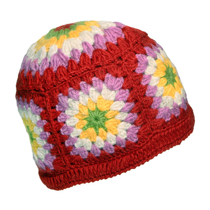 Kusan Granny Square Crochet Beanie Hat - Red