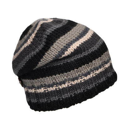 Kusan Striped Button Down Beanie Hat - Black-Grey