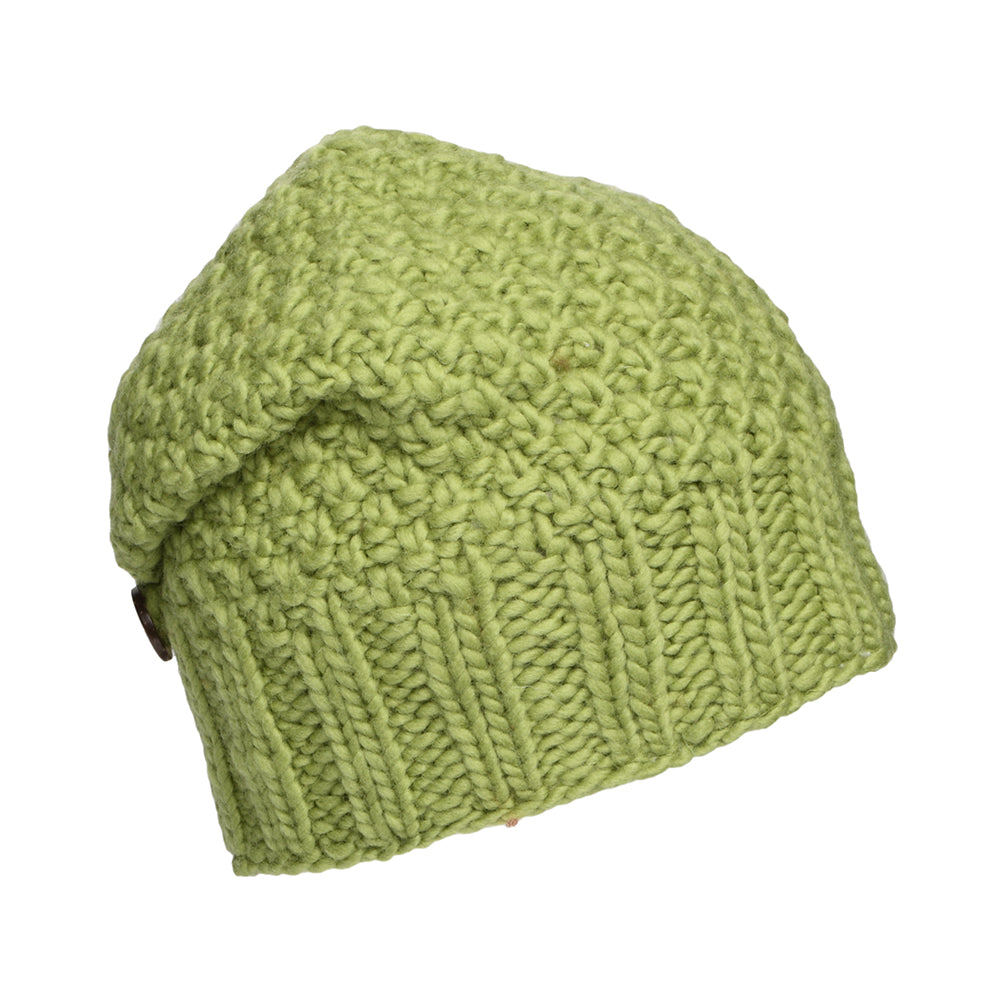 Kusan Button Down Beanie Hat - Lime