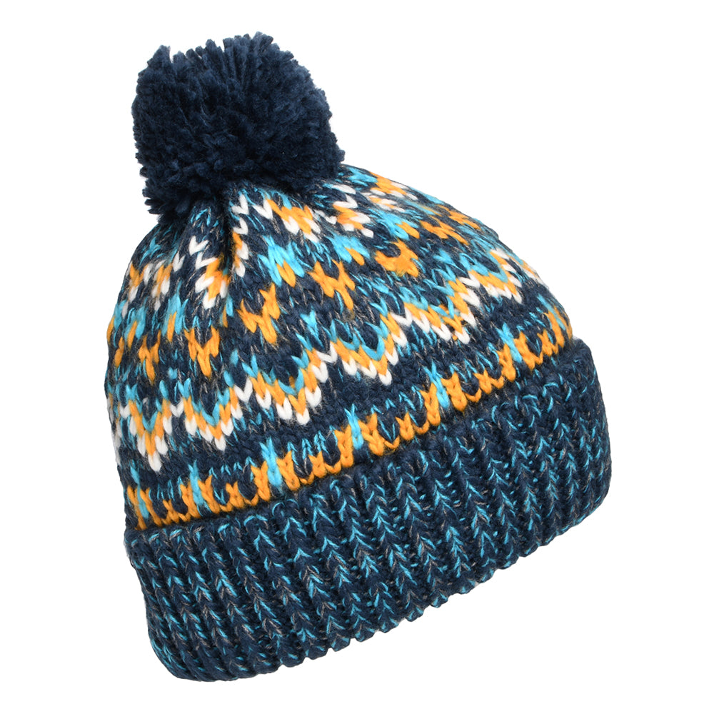 Failsworth Hats Artic Fair Isle Bobble Hat - Navy-Blue-Yellow