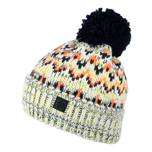 Failsworth Hats Artic Fair Isle Bobble Hat - Light Grey-Navy-Orange