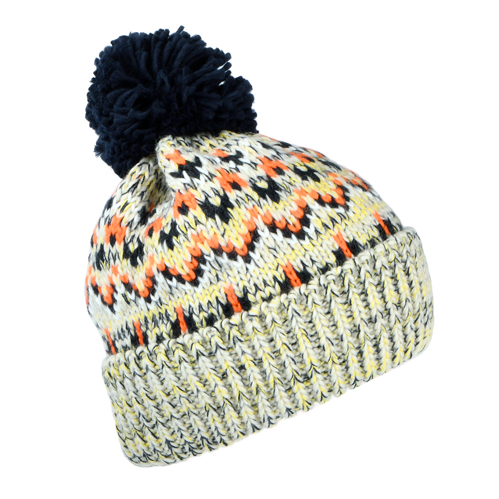 Failsworth Hats Artic Fair Isle Bobble Hat - Light Grey-Navy-Orange