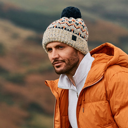 Failsworth Hats Artic Fair Isle Bobble Hat - Light Grey-Navy-Orange