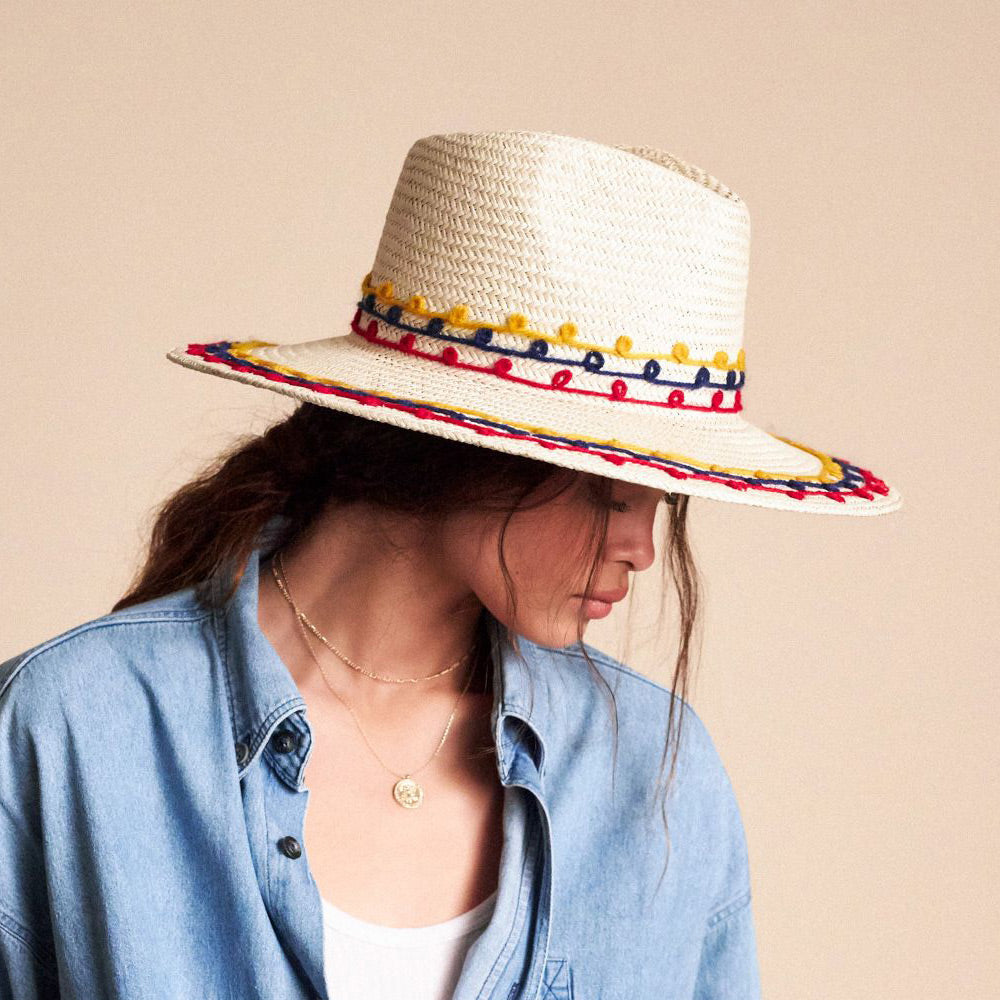 Brixton Hats Joanna Embroidered Straw Sun Hat - Natural Mix