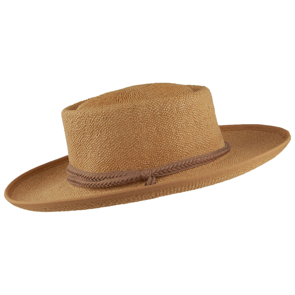 Scala Hats Jesolo Toyo Gaucho Sun Hat With Braided Cotton Chin Strap - Tea