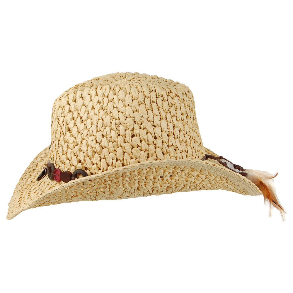 Scala Hats Prairie Crocheted Toyo Shapeable Cowboy Hat - Natural