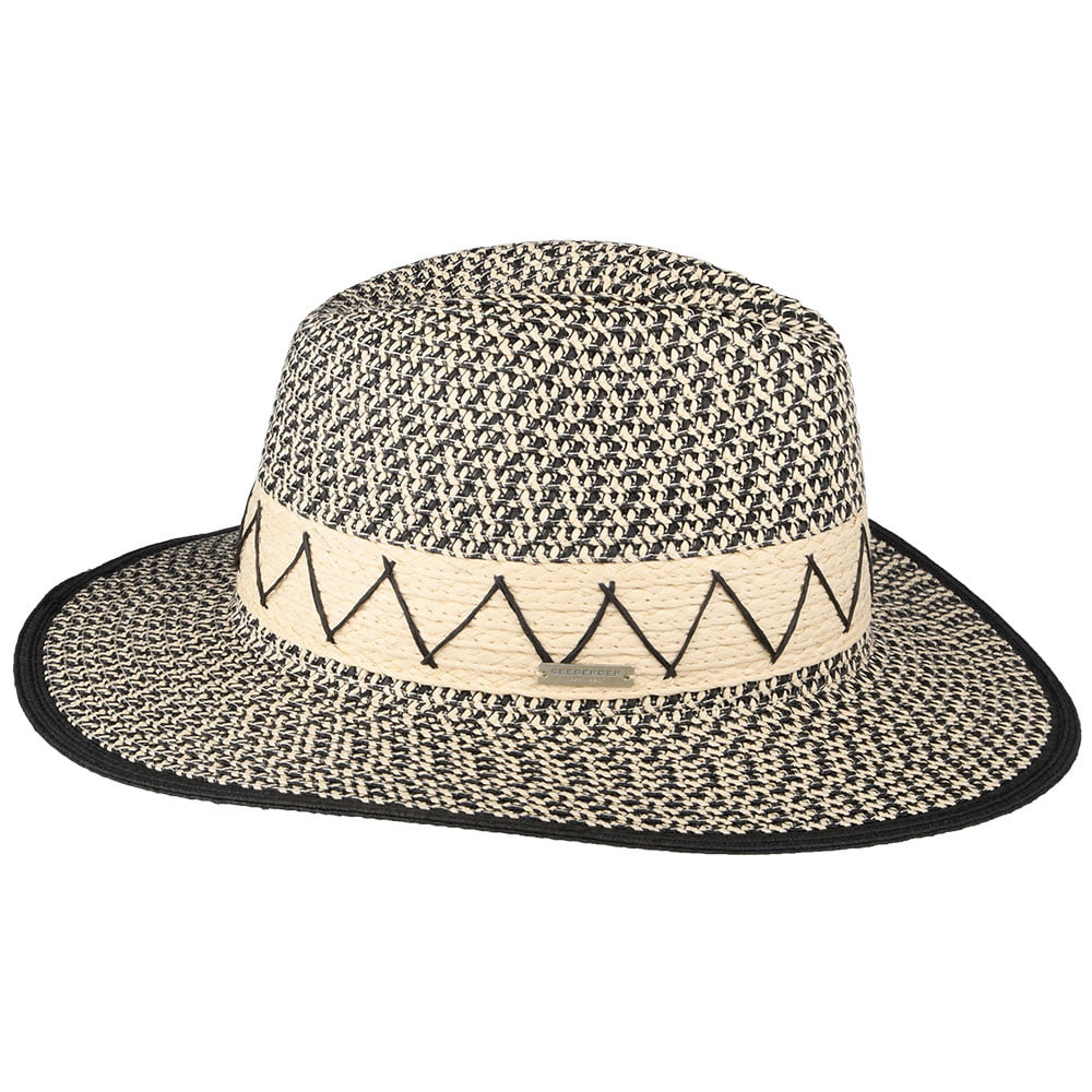 Seeberger Hats Zigzag Toyo Straw Fedora Hat - Natural-Black