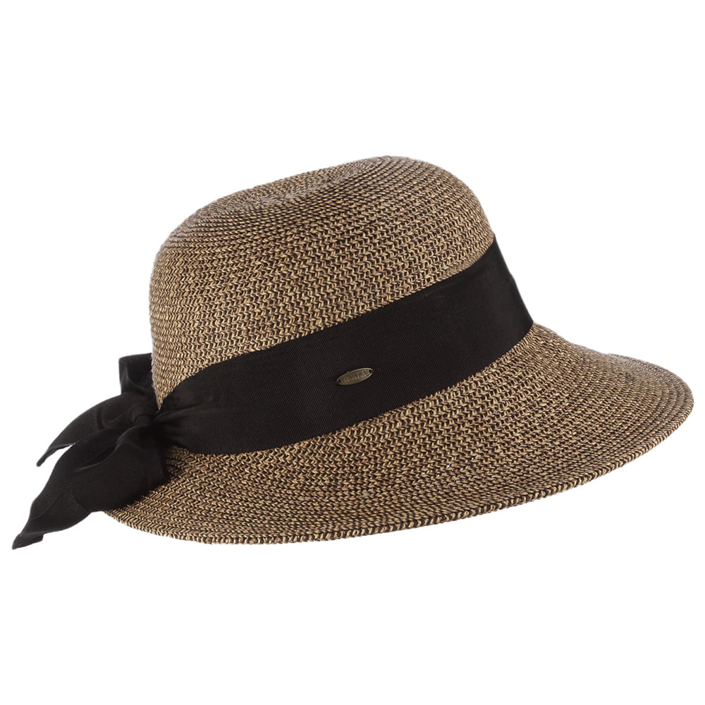 Scala Hats Straw Sun Hat With Grosgrain Bow - Natural-Black