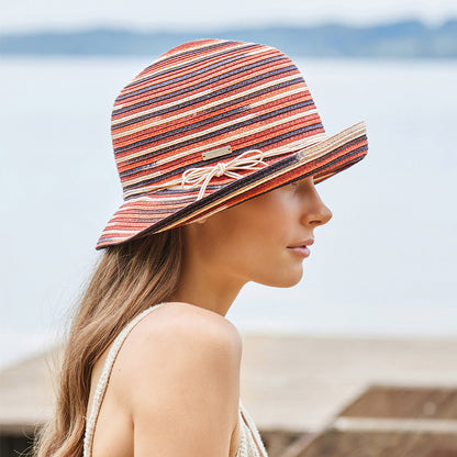 Seeberger Hats Toyo Straw Cloche Hat With Turned-Up Brim - Terracotta-Cream