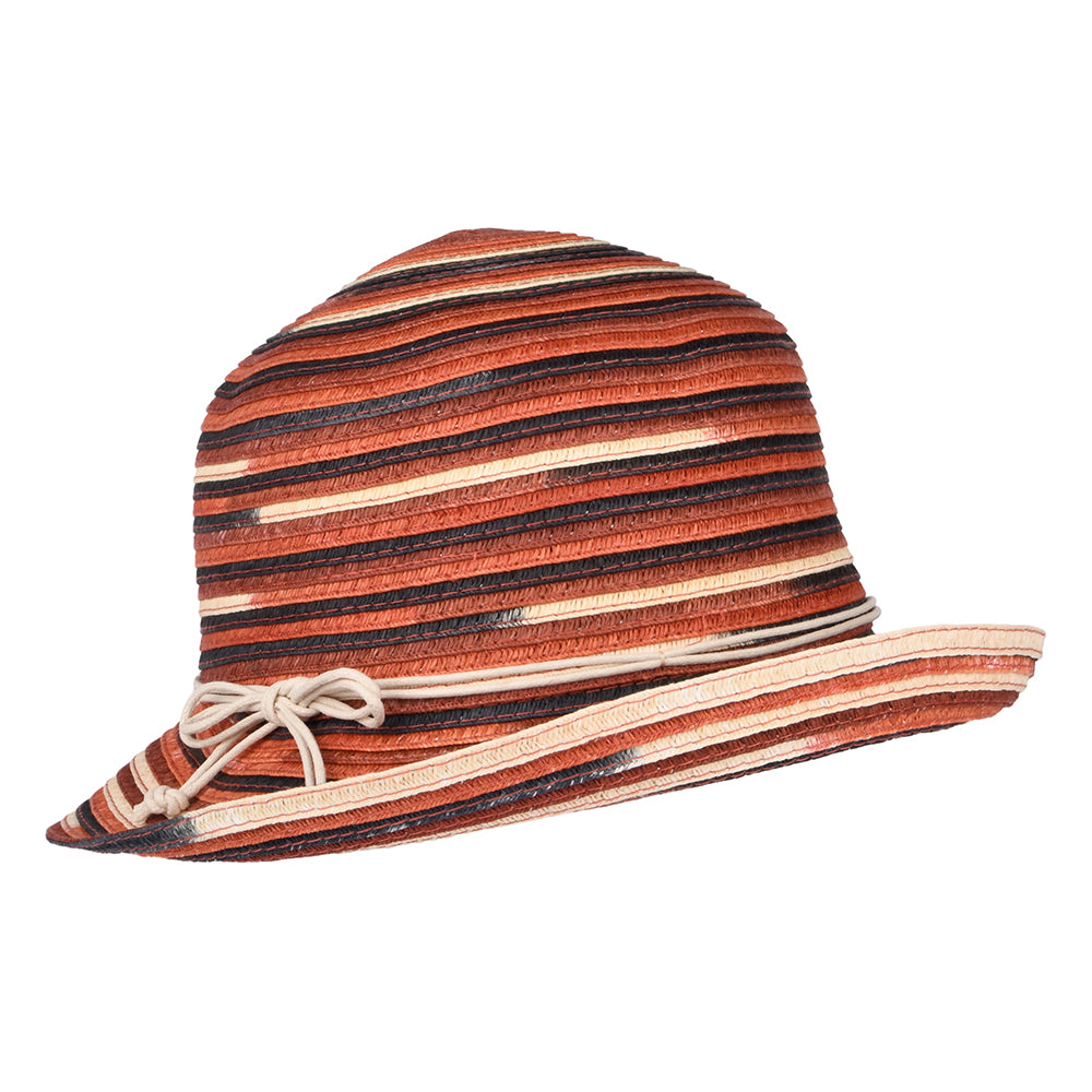 Seeberger Hats Toyo Straw Cloche Hat With Turned-Up Brim - Terracotta-Cream