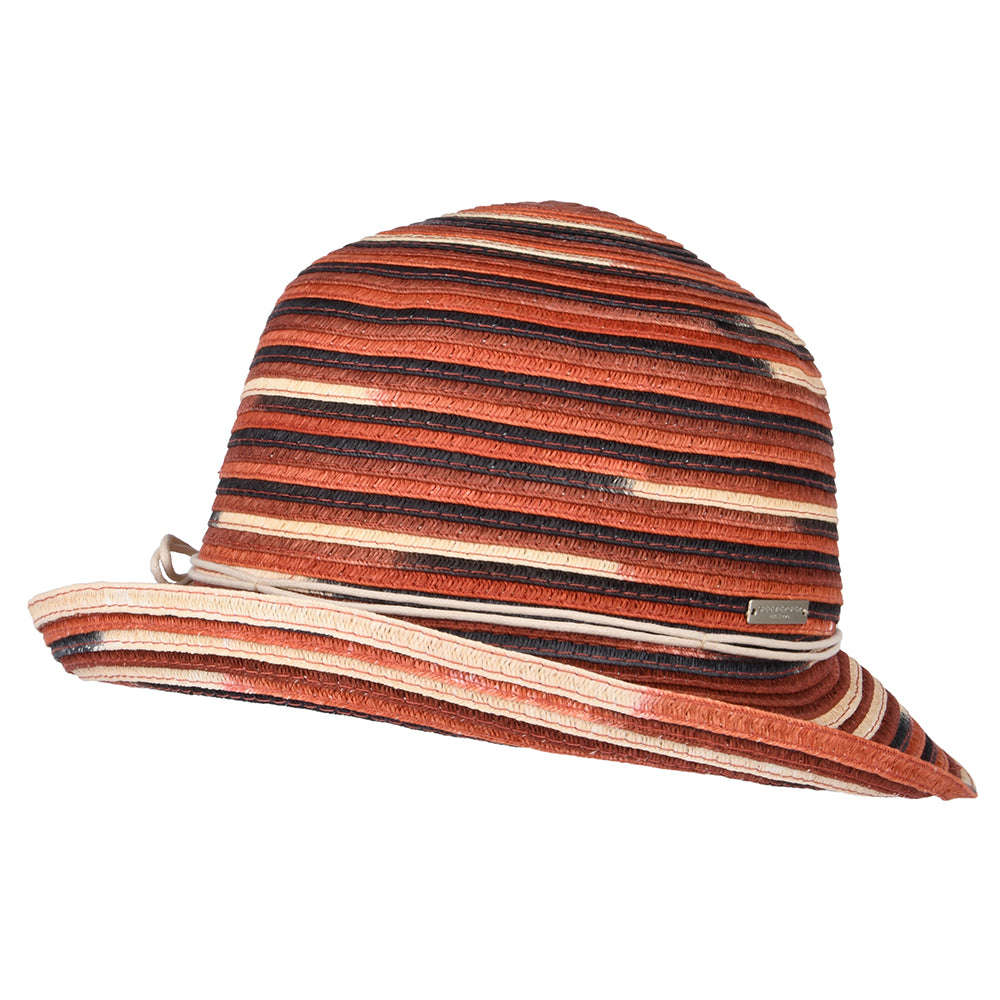 Seeberger Hats Toyo Straw Cloche Hat With Turned-Up Brim - Terracotta-Cream