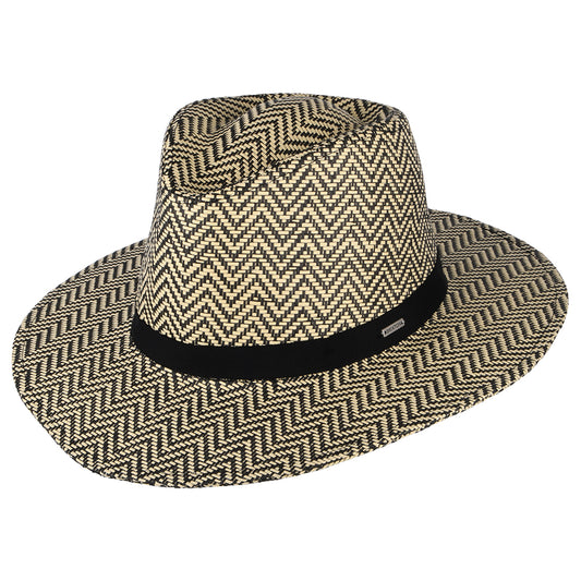 Brixton Hats Carolina Herringbone Packable Toyo Straw Fedora Hat - Black-Natural