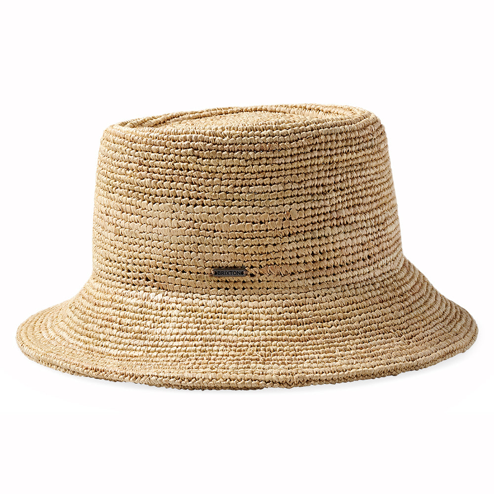 Brixton Hats Ellee Crocheted Raffia Straw Packable Bucket Hat - Tan