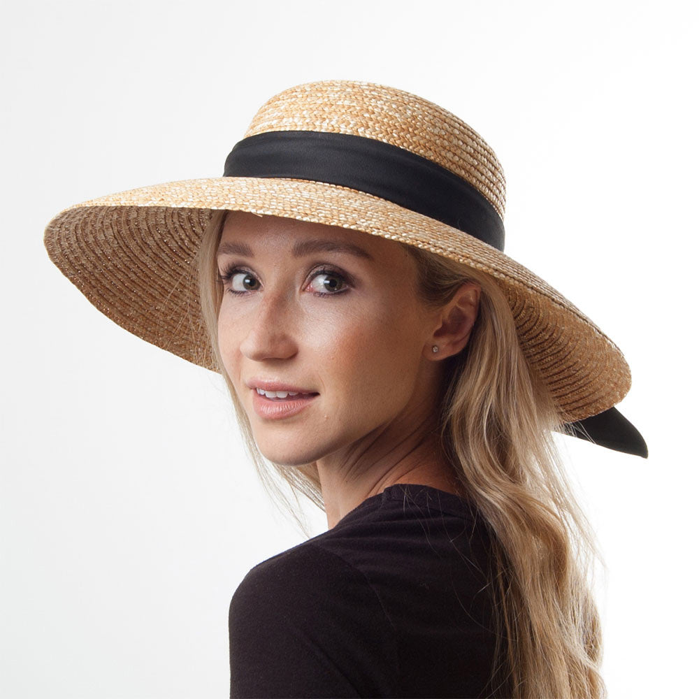 sur la tête Womens Milan Straw Boater Sun Hat - Natural