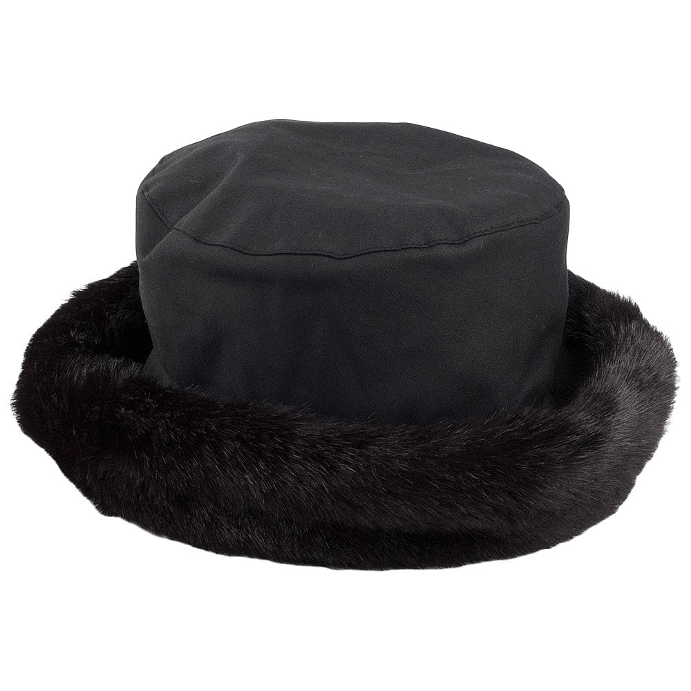 Olney Hats Beth Waxed Cotton Faux Fur Winter Hat - Black